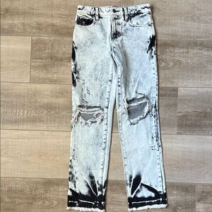 Alice + Olivia Black and White Distressed Straight Leg Jeans
